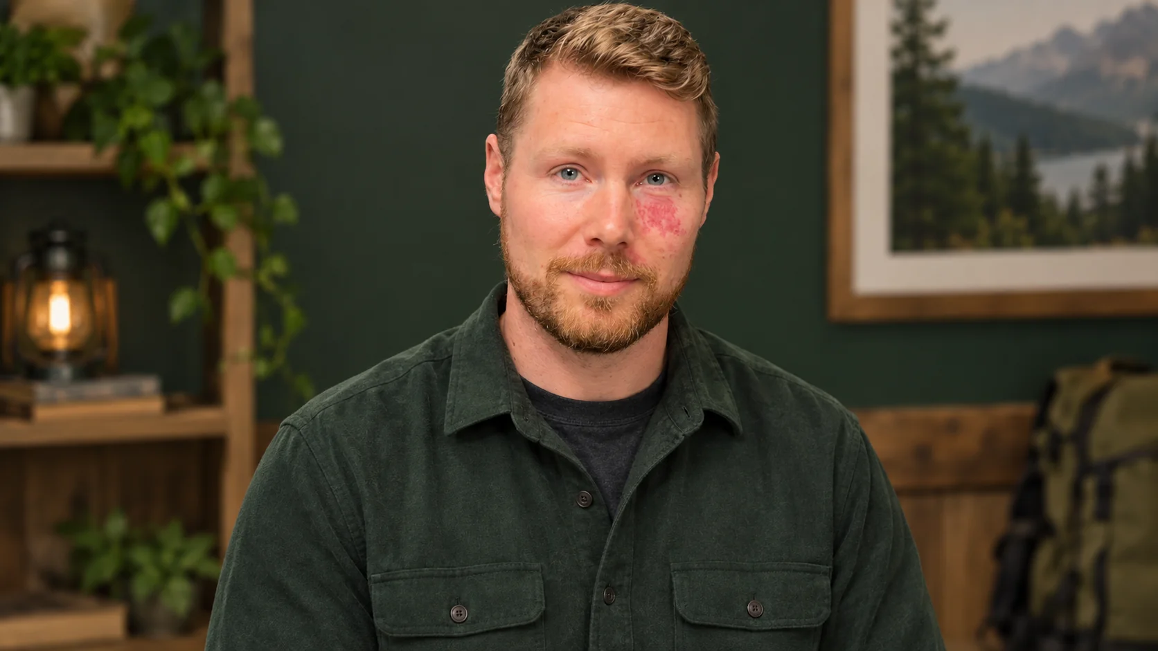 Portrait of Kyle Payne in a forest-green overshirt.